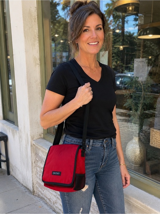 Dkny Handbags - DKNY Red and Black Crossbody Messenger Bag